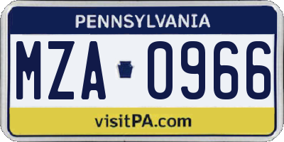 PA license plate MZA0966
