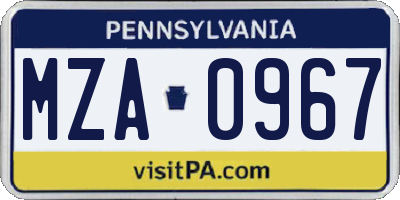 PA license plate MZA0967
