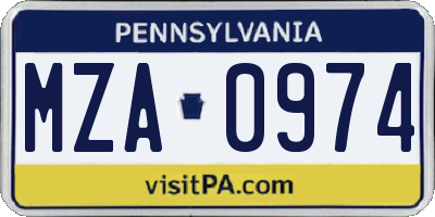 PA license plate MZA0974