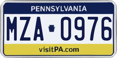 PA license plate MZA0976