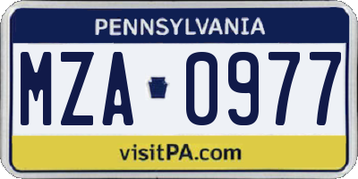 PA license plate MZA0977