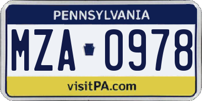 PA license plate MZA0978