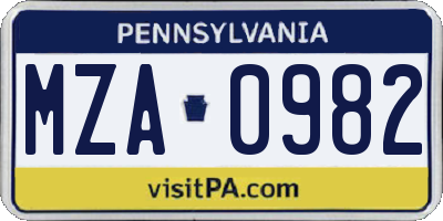 PA license plate MZA0982