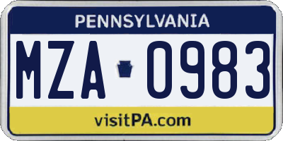 PA license plate MZA0983