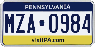 PA license plate MZA0984