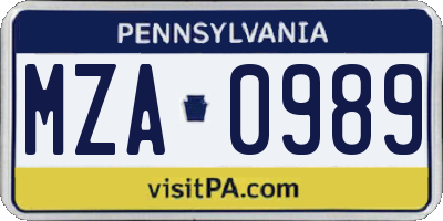 PA license plate MZA0989