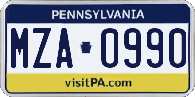 PA license plate MZA0990