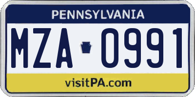 PA license plate MZA0991