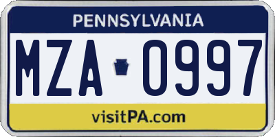 PA license plate MZA0997