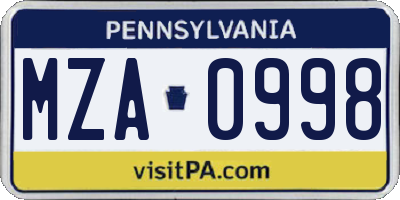 PA license plate MZA0998