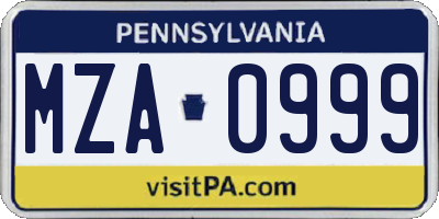 PA license plate MZA0999