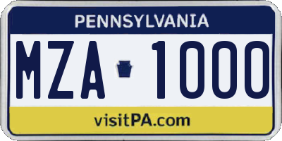 PA license plate MZA1000