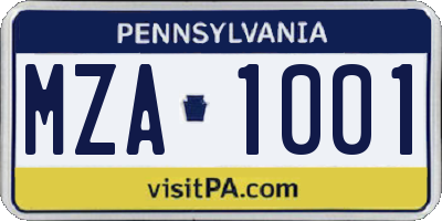 PA license plate MZA1001