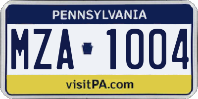 PA license plate MZA1004
