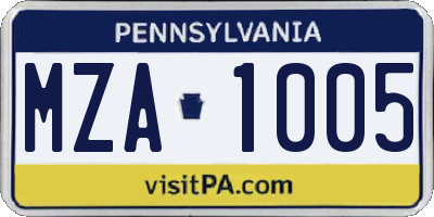 PA license plate MZA1005