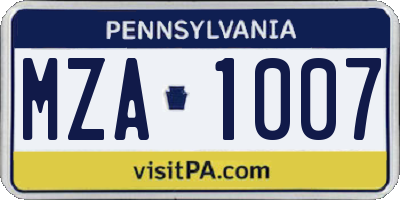 PA license plate MZA1007