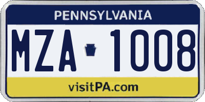 PA license plate MZA1008