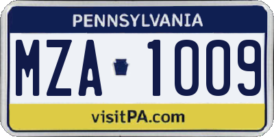 PA license plate MZA1009