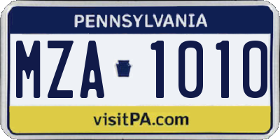 PA license plate MZA1010