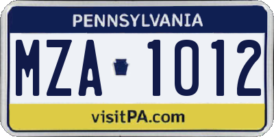 PA license plate MZA1012