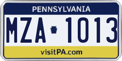 PA license plate MZA1013