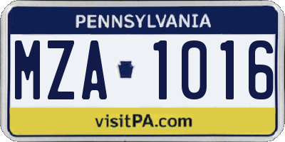 PA license plate MZA1016