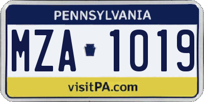PA license plate MZA1019
