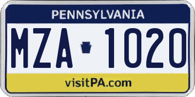 PA license plate MZA1020