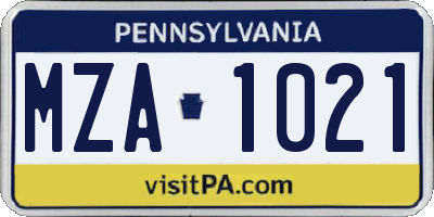PA license plate MZA1021