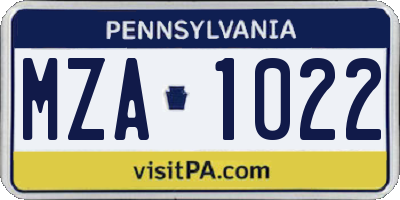 PA license plate MZA1022