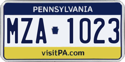 PA license plate MZA1023