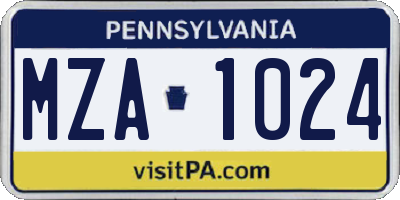 PA license plate MZA1024