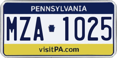 PA license plate MZA1025
