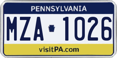 PA license plate MZA1026