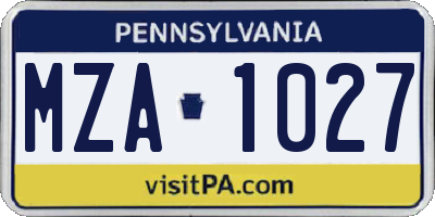 PA license plate MZA1027