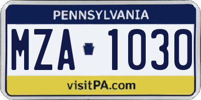 PA license plate MZA1030