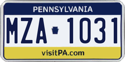 PA license plate MZA1031