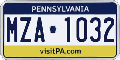 PA license plate MZA1032