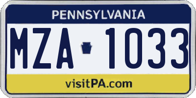 PA license plate MZA1033