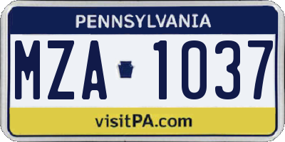 PA license plate MZA1037
