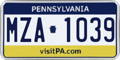 PA license plate MZA1039