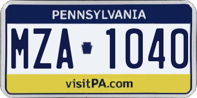 PA license plate MZA1040