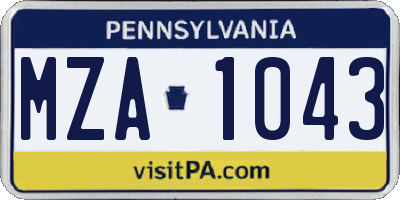 PA license plate MZA1043