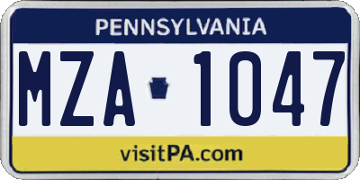 PA license plate MZA1047