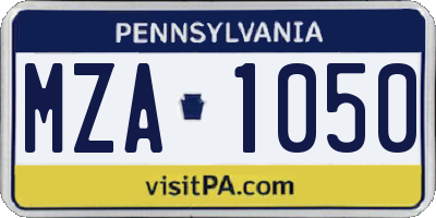 PA license plate MZA1050