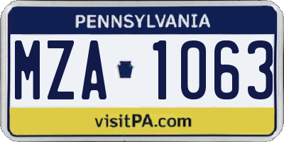 PA license plate MZA1063