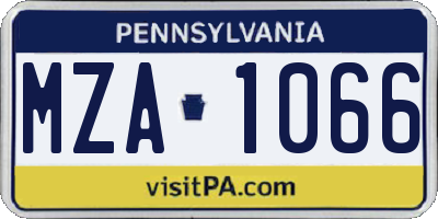 PA license plate MZA1066