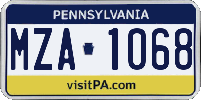 PA license plate MZA1068