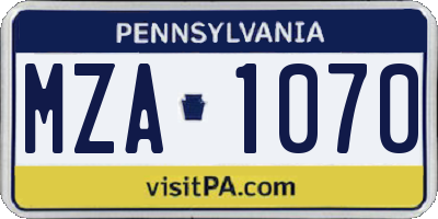 PA license plate MZA1070