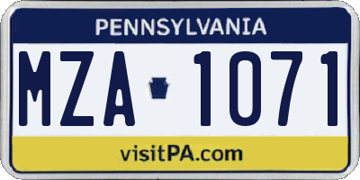PA license plate MZA1071
